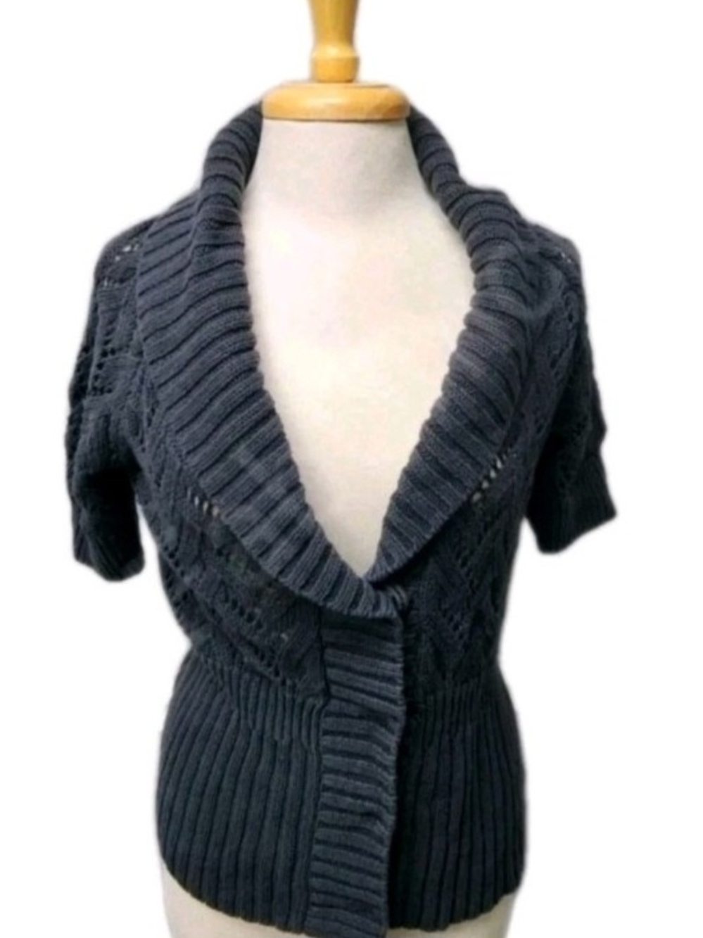Eddie Bauer Loose Knit Sweater Shawl Women's Size Large Grey Cartigan Y2K